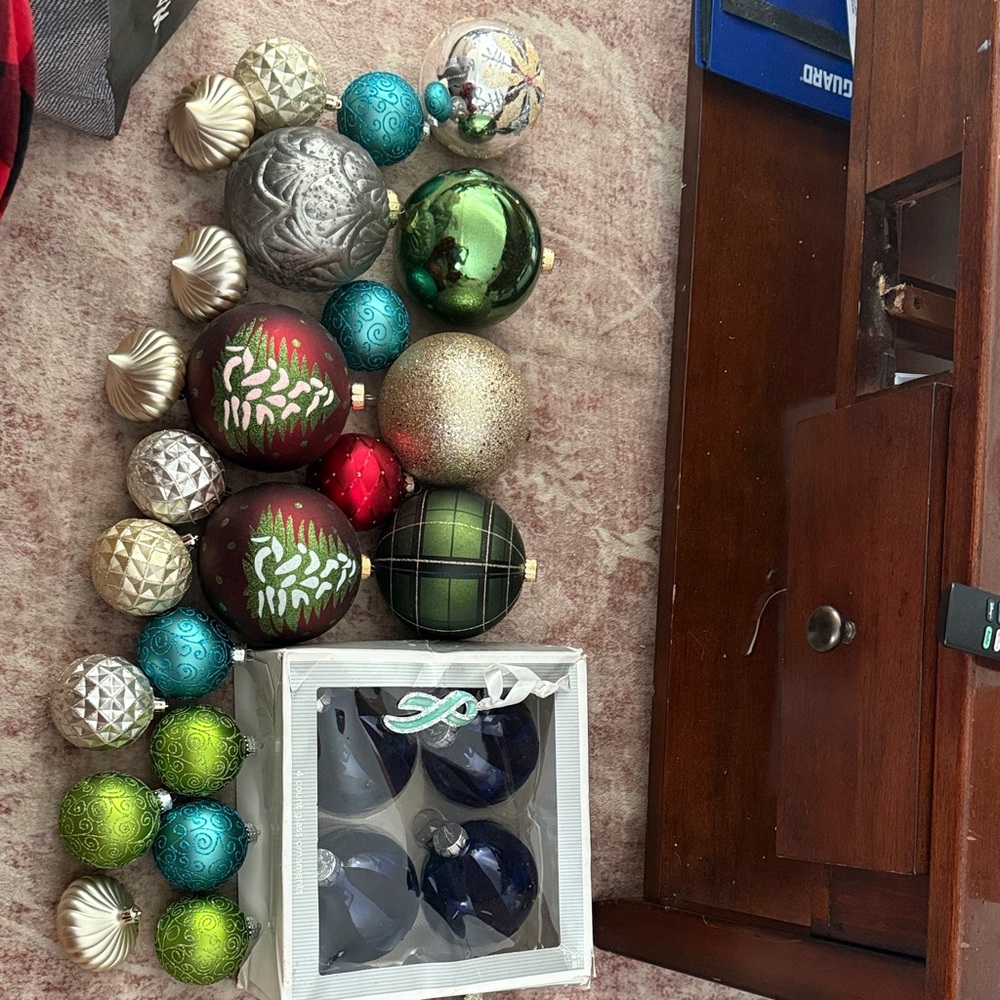 Assorted Holiday Ornament Set - Red, Green, Blue, Silver